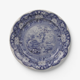 Blauwe witte wilg papieren bordje