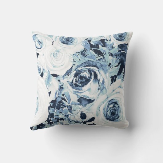 Blauwe Witte WinterFloral Rozen Shabby Chic Kussen (Achterkant)