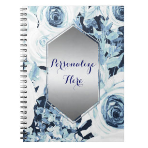 Blauwe Witte WinterFloral Rozen  Shabby Chic Notitieboek