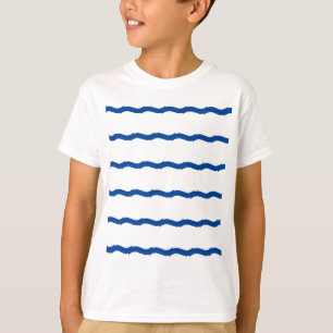Blauwe witte zeeen golven strepen nautisch patroon t-shirt
