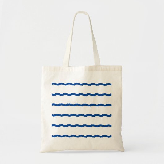 Blauwe witte zeeen golven strepen nautisch patroon tote bag (Voorkant)