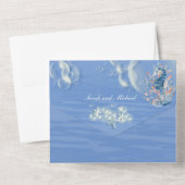 Blauwe witte zeester zeepaard strand thema bruilof all in one uitnodiging (Achterkant)