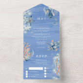 Blauwe witte zeester zeepaard strand thema bruilof all in one uitnodiging (Binnen)