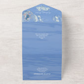 Blauwe witte zeester zeepaard strand thema bruilof all in one uitnodiging (Buitenkant)