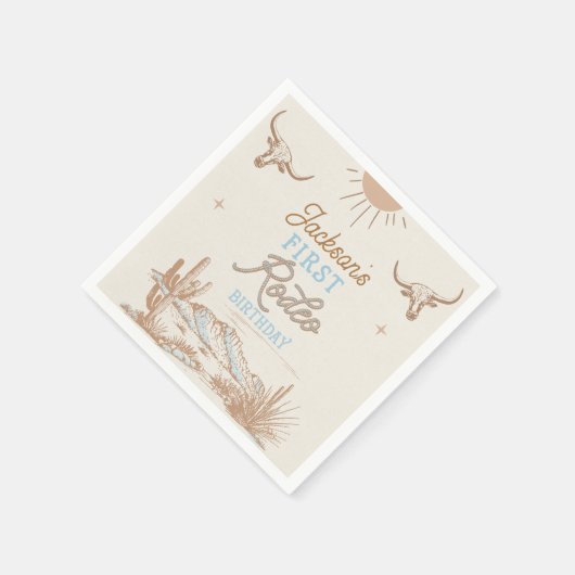 Blauwe  woestijn Eerste Rodeo 1e Verjaardag Servet (Hoek)