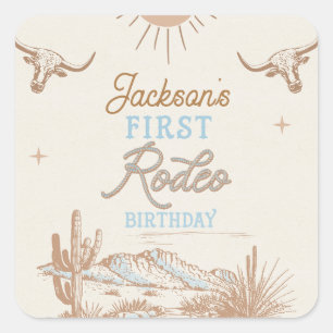 Blauwe  woestijn Eerste Rodeo 1e Verjaardag Vierkante Sticker