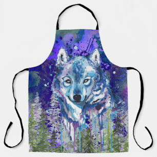 Blauwe Wolf Colorful Wolf Drawing Abstracte ku Schort