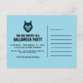 Blauwe Wolf, Halloween Party Uitnodiging Briefkaart (Achterkant)