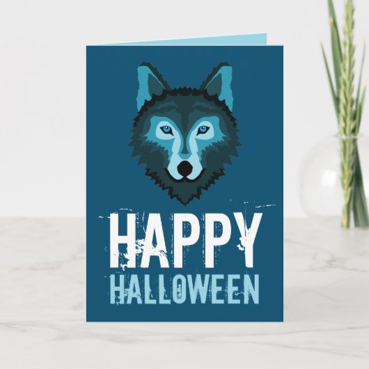 Blauwe Wolf, Happy Halloween Kaart (Voorkant)