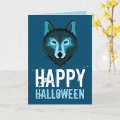 Blauwe Wolf, Happy Halloween Kaart (Gele Bloem)
