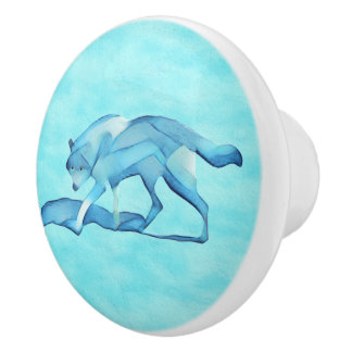 Blauwe Wolf In De Sneeuw Keramische Knop