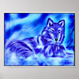 Blauwe wolf in sneeuw poster