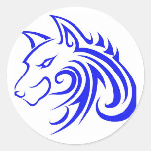 Blauwe wolf ronde sticker