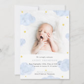 Blauwe Wolken Baby Jongen Foto Geboorte Aankondigi Kaart (Voorkant)