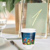 Blauwe wortelvogels bladeren naam shot glas