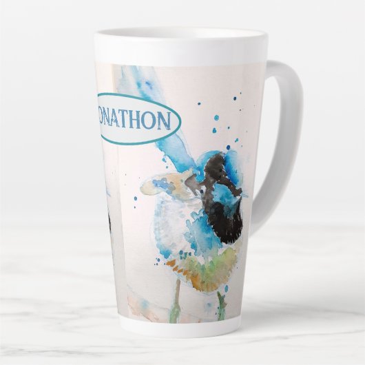 Blauwe Wren Aquarel Schilderij Australische Vogels Latte Mok (Rechterhoek)