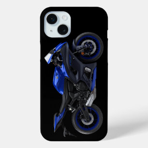 Blauwe Yamaha Yzf-R7 motorfiets iPhone 15 Mini Hoesje