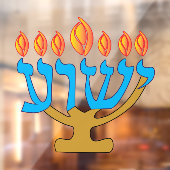 Blauwe Yeshua Menorah Window Cling Raamsticker (Vel 2)