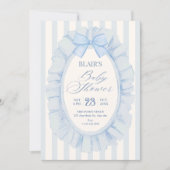 Blauwe zachte lint baby shower kaart (Voorkant)