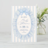 Blauwe zachte lint baby shower kaart (Staand voorkant)