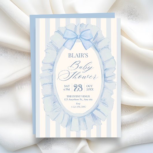 Blauwe zachte lint baby shower kaart