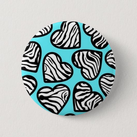Blauwe zebra harten Knop Ronde Button 5,7 Cm (Voorkant)