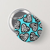 Blauwe zebra harten Knop Ronde Button 5,7 Cm (Voorkant /achterkant)