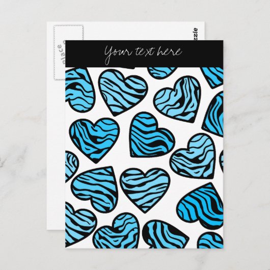 Blauwe zebra harten ontwerp ansichtkaart briefkaart (Voorkant / Achterkant)
