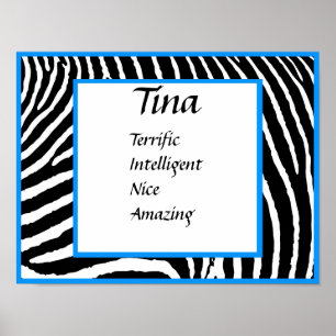 blauwe Zebra Naam Kunst Muurprint Poster
