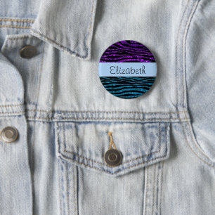 Blauwe Zebra, Paarse Zebra, glitter Zebra, Jouw na Ronde Button 5,7 Cm