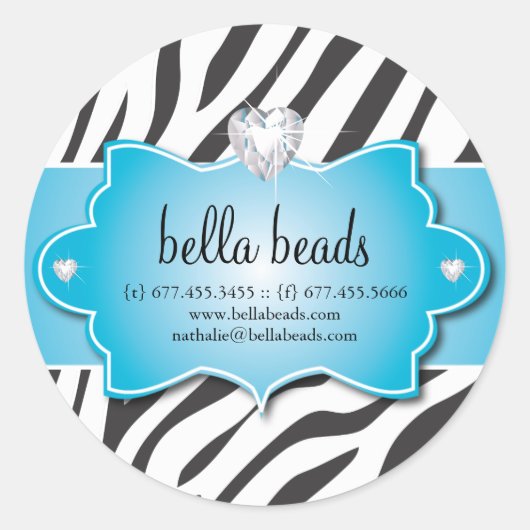 Blauwe Zebra sieraden Designer Stickers (Voorkant)
