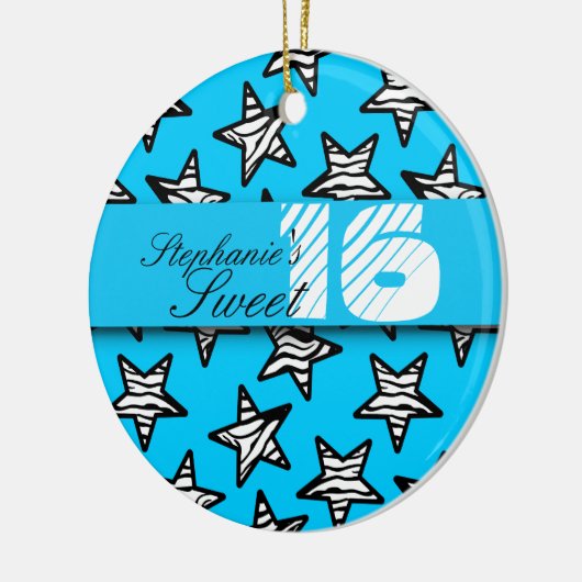 Blauwe zebra sterren Sweet 16 Verjaardag Ornament (Links)