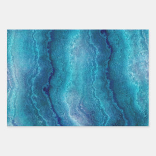 Blauwe Zee groene geagattextuur Inpakpapier Vel