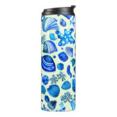 Blauwe zee schelpen en oceaanpatroon thermosbeker (Gedraaid links)