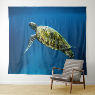 Blauwe zee schildpad wandkleed
