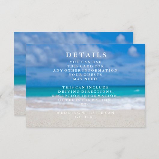 Blauwe Zee Waves en zand Beach Weddeninformatie Informatiekaartje (Voorkant / Achterkant)
