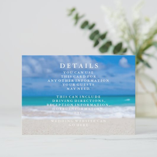 Blauwe Zee Waves en zand Beach Weddeninformatie Informatiekaartje (Staand voorkant)