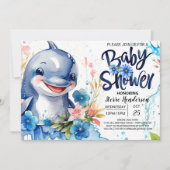 Blauwe Zeeen en Floral Dolphin Boy Baby shower Kaart (Voorkant)