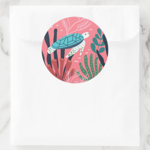 Blauwe Zeeen schildpad onder de Ocean Fern Botanic Ronde Sticker