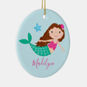 Blauwe Zeemeermin Kerst Script Naam Keramisch Ornament (Rechts)