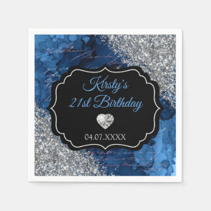 Blauwe Zeemeermin Letters Zilver Glitter Verjaarda Servet