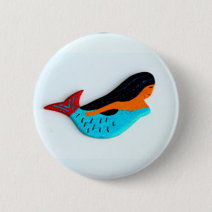blauwe zeemeermin ronde button 5,7 cm