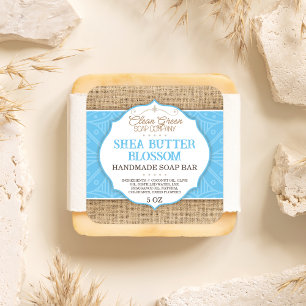 Blauwe zeep Bar Label Burlap