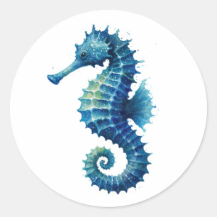 Blauwe Zeepaard Waterverf Ronde Sticker