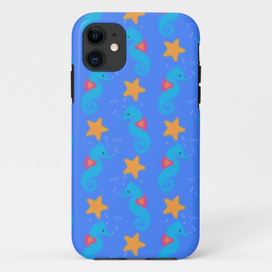 Blauwe zeepaardjes en goudstaarten Case-Mate iPhone case (Achterkant)