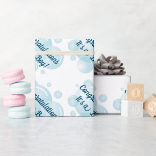 Blauwe zeepbellen jongens baby shower aangepast cadeaupapier