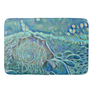Blauwe zeeschelp in het schuimende zee schilderij badmat