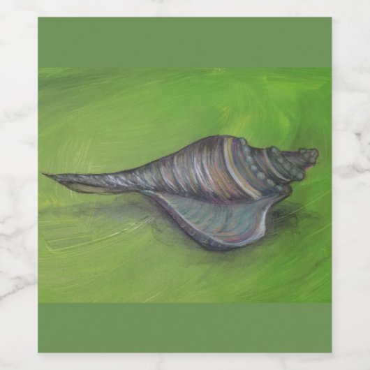 Blauwe zeeschelp op groen wijn etiket (Enkel label)