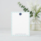 Blauwe zeeschelp op mint strepen bedankbriefjes kaart (Staand voorkant)