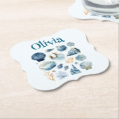 Blauwe Zeeschelp Papier Onderzetter – Aangepaste N (Gekanteld)